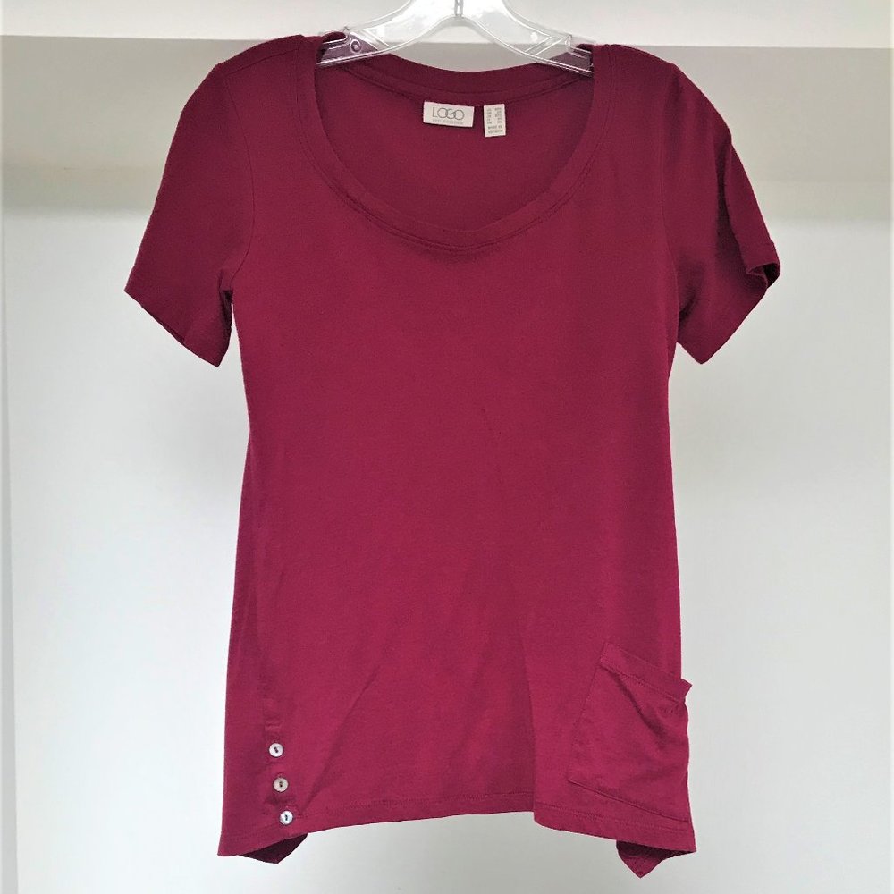 LOGO Short Sleeve Cranberry-Colored Top, Size XXS